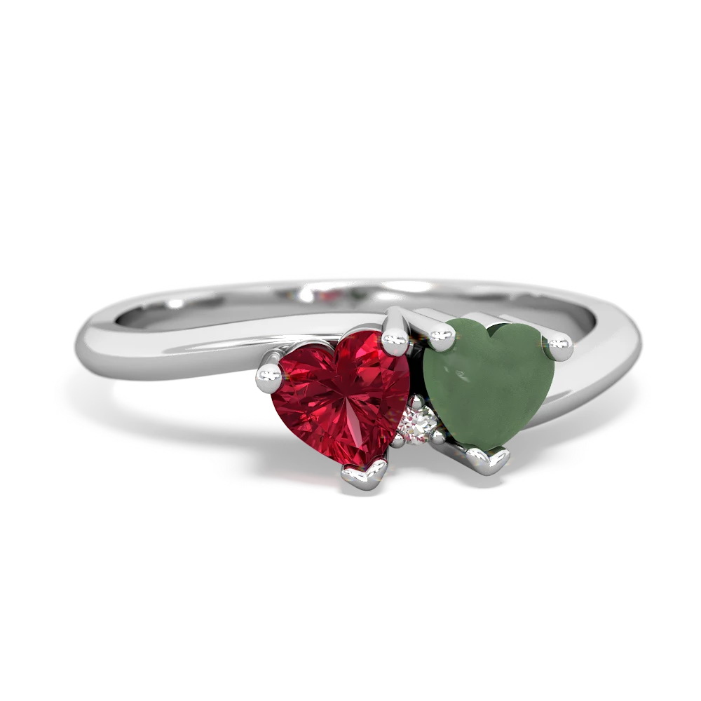 Lab Ruby Sweethearts 14K White Gold ring R5260