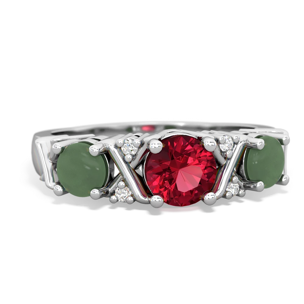 Lab Ruby Hugs And Kisses 14K White Gold ring R5016