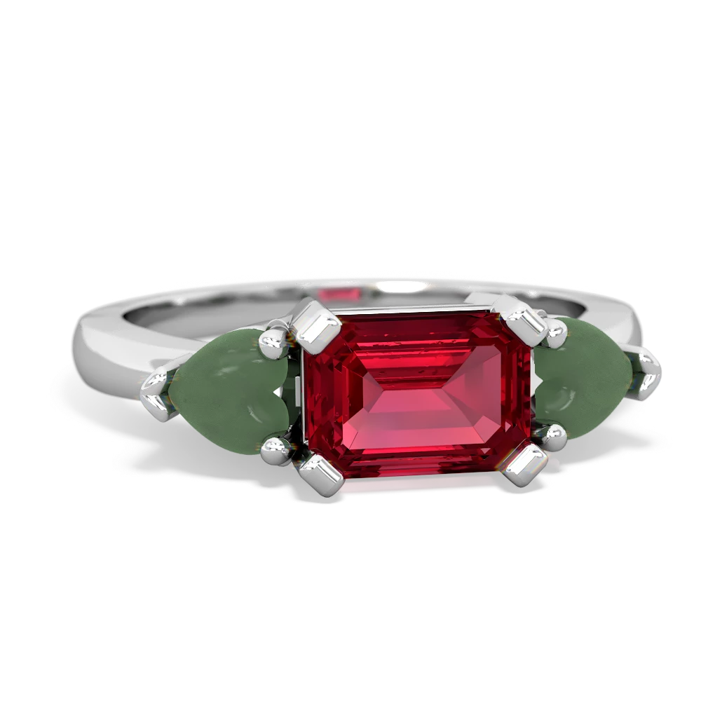 Lab Ruby Three Stone 14K White Gold ring R5235