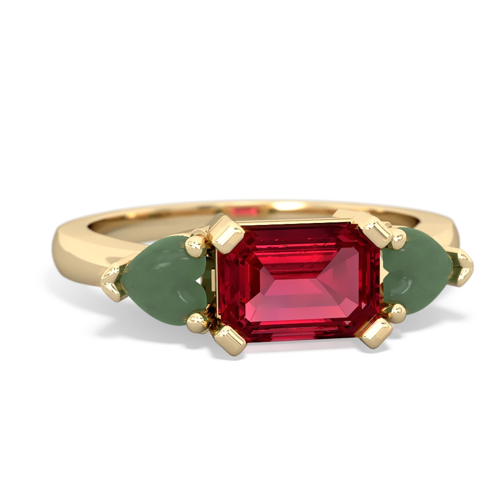 Lab Ruby Three Stone 14K Yellow Gold ring R5235