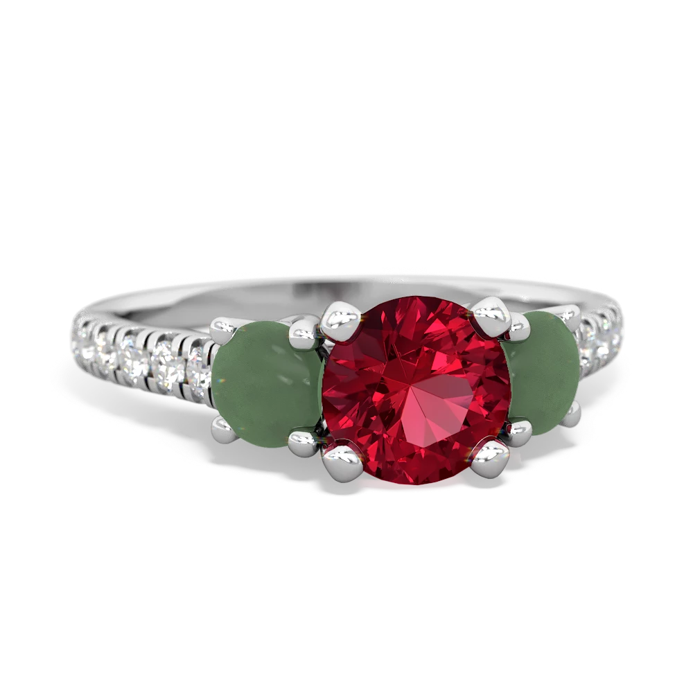 Lab Ruby Pave Trellis 14K White Gold ring R5500