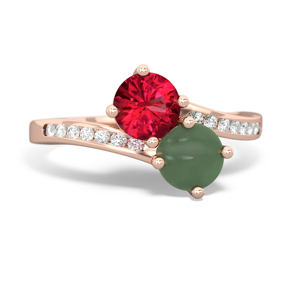 Lab Ruby Channel Set Two Stone 14K Rose Gold ring R5303