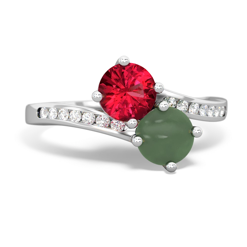 Lab Ruby Channel Set Two Stone 14K White Gold ring R5303