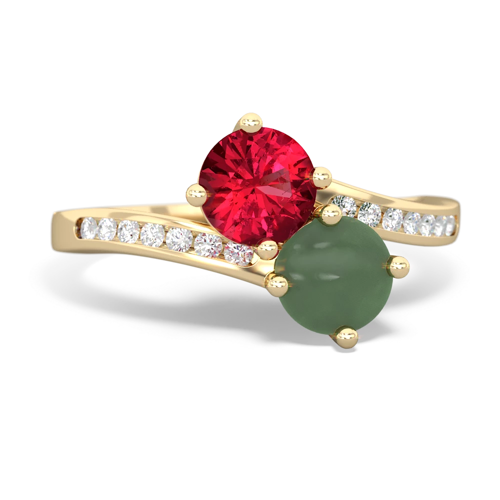 Lab Ruby Channel Set Two Stone 14K Yellow Gold ring R5303