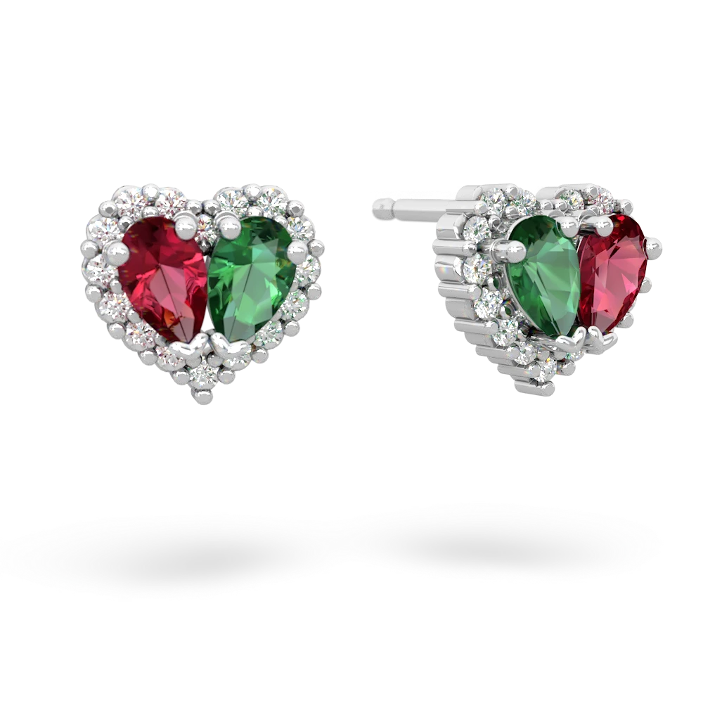 Lab Ruby Halo 14K White Gold earrings E7008