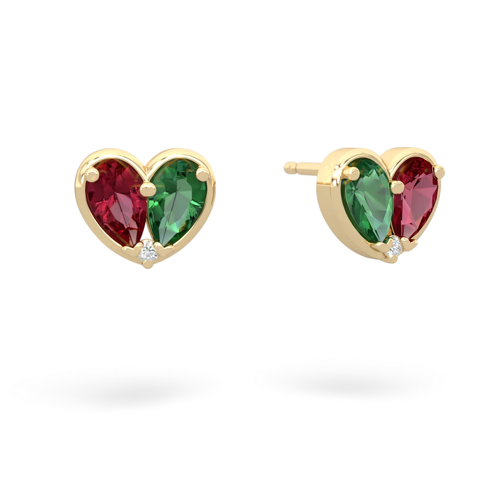 Lab Ruby 'Our Heart' 14K Yellow Gold earrings E5072