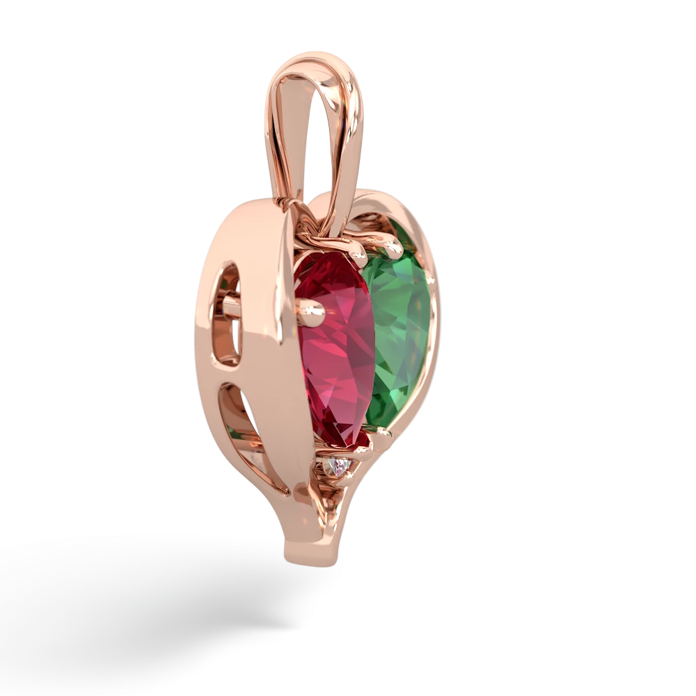 Lab Ruby Two Become One 14K Rose Gold pendant P5330