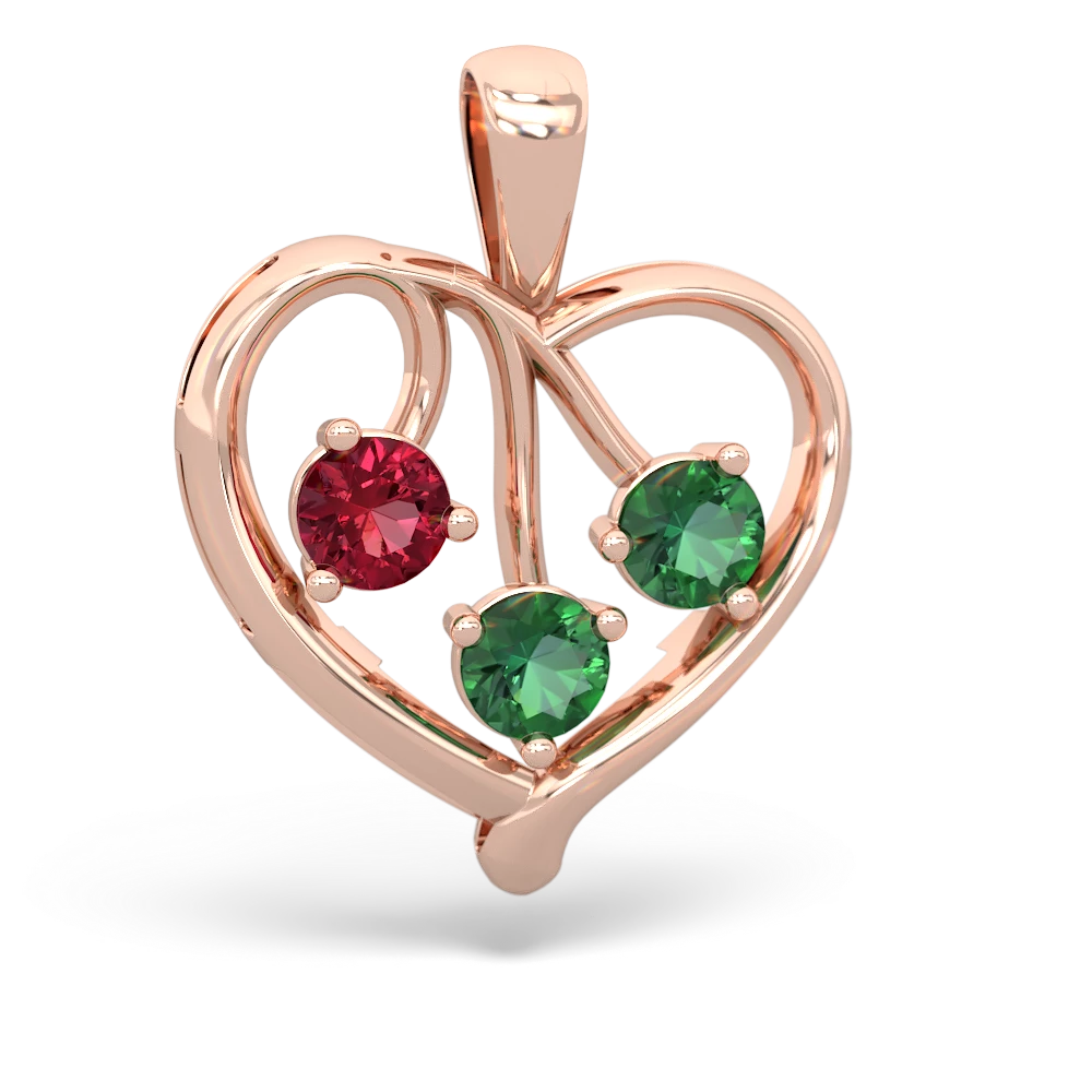 Lab Ruby Glowing Heart 14K Rose Gold pendant P2233