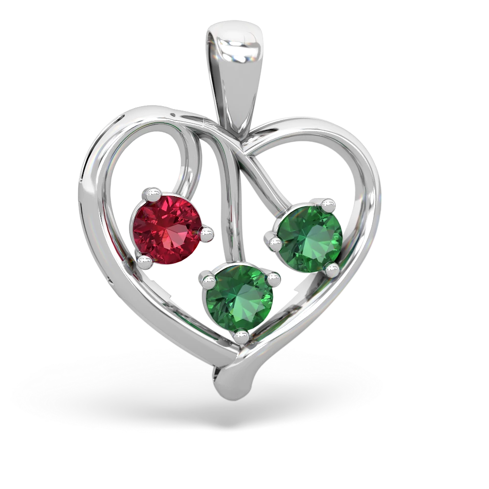 Lab Ruby Glowing Heart 14K White Gold pendant P2233