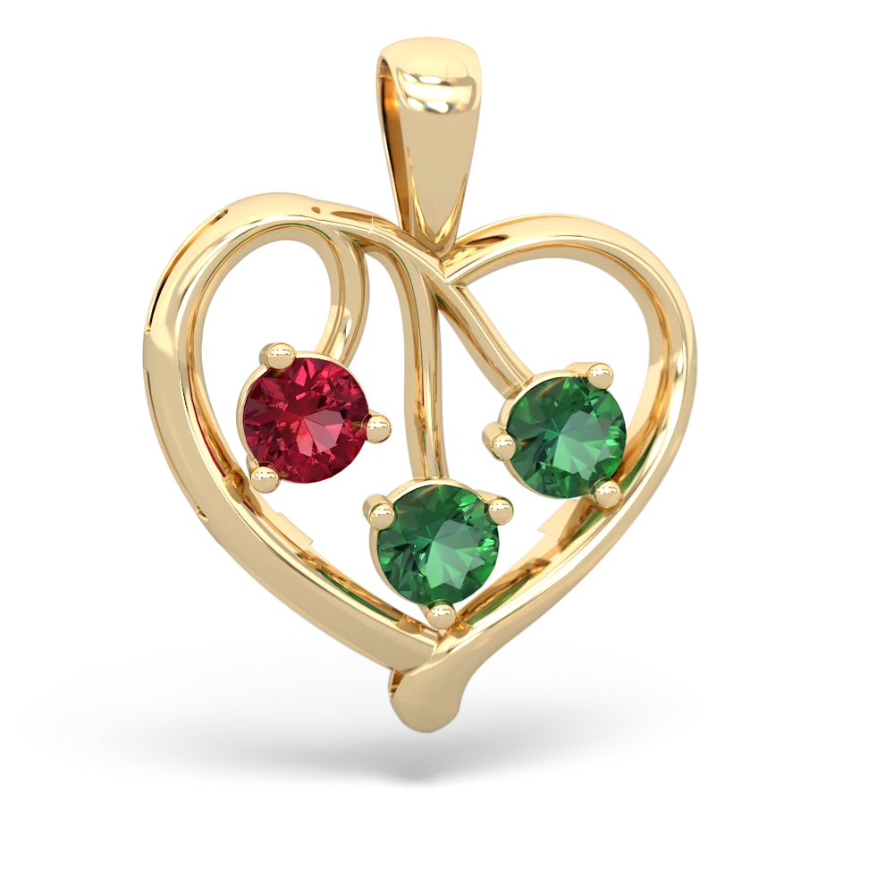 Lab Ruby Glowing Heart 14K Yellow Gold pendant P2233