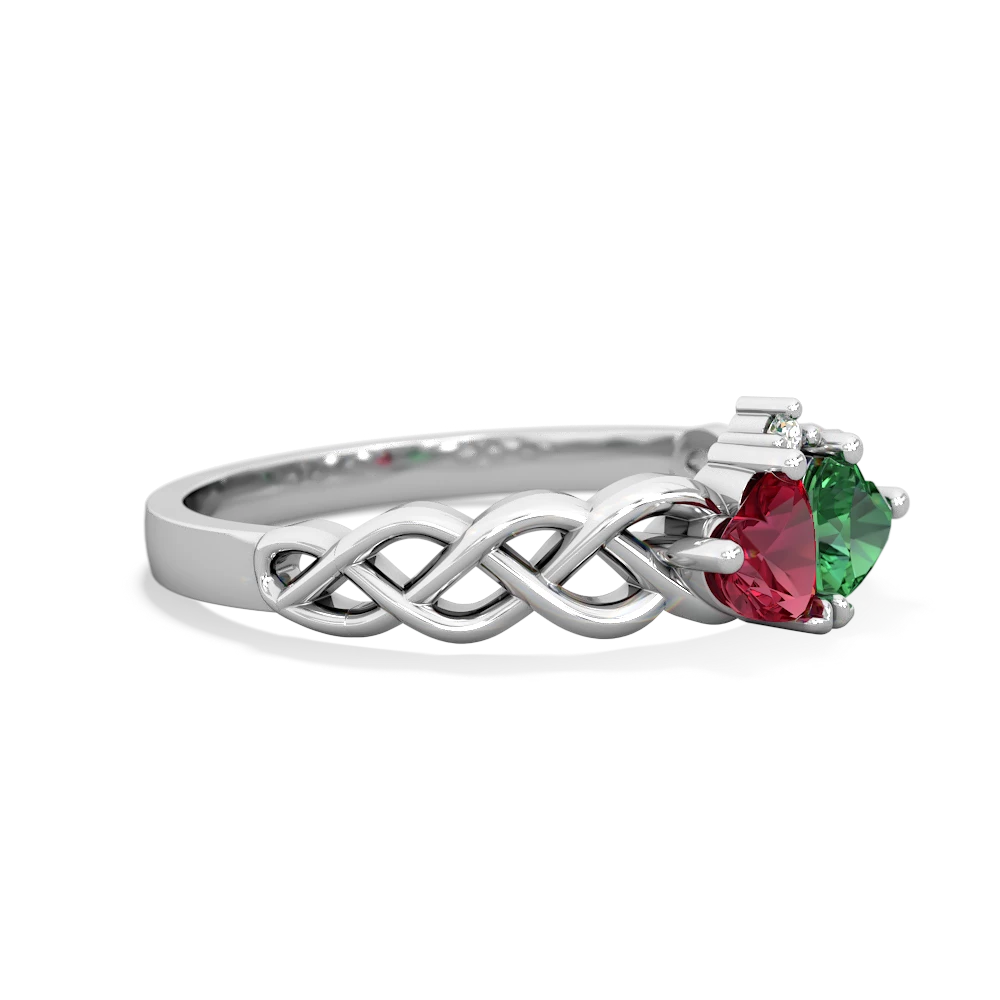 Lab Ruby Heart To Heart Braid 14K White Gold ring R5870