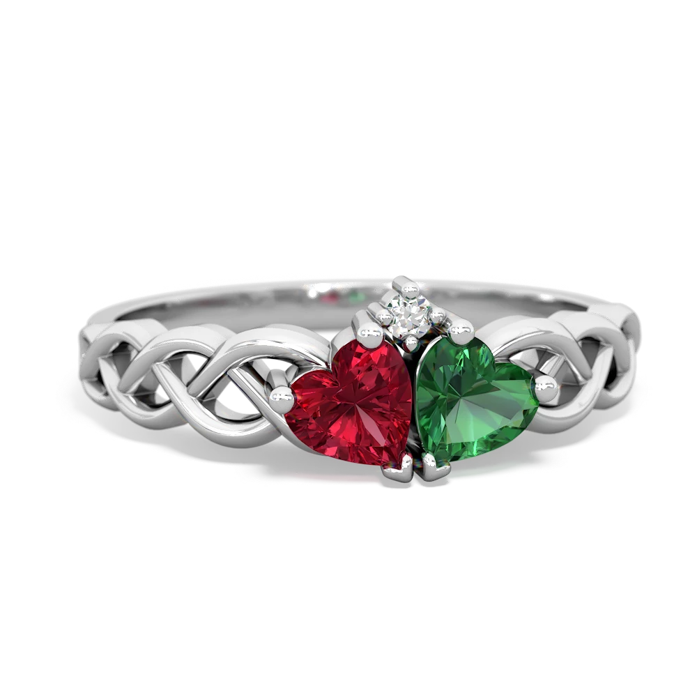 Lab Ruby Heart To Heart Braid 14K White Gold ring R5870