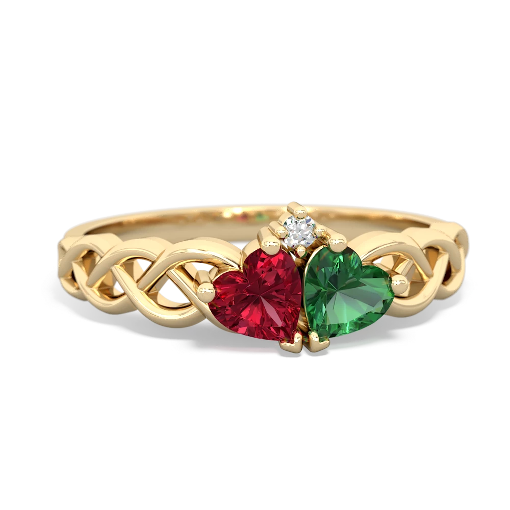 Lab Ruby Heart To Heart Braid 14K Yellow Gold ring R5870