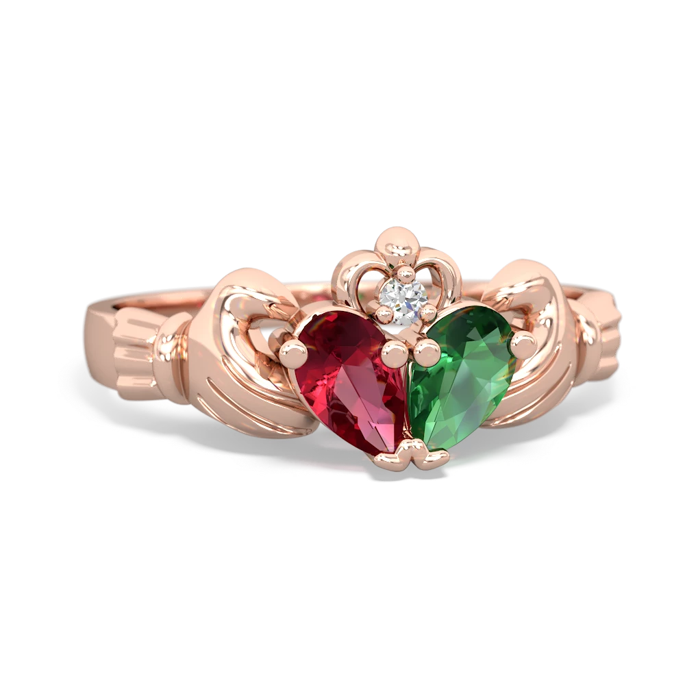 Lab Ruby 'Our Heart' Claddagh 14K Rose Gold ring R2388