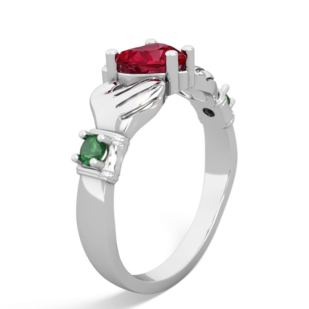 Lab Ruby Claddagh Keepsake 14K White Gold ring R5245