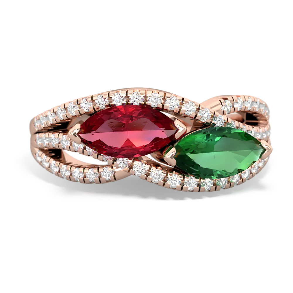 Lab Ruby Diamond Rivers 14K Rose Gold ring R3070