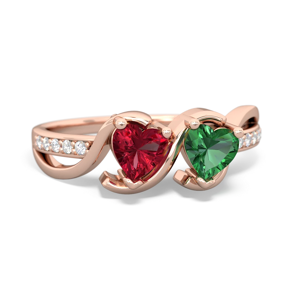 Lab Ruby Side By Side 14K Rose Gold ring R3090