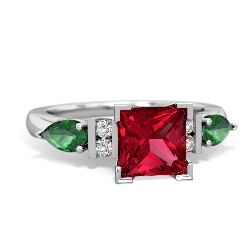 Lab Ruby 6Mm Princess Eternal Embrace Engagement 14K White Gold ring C2002