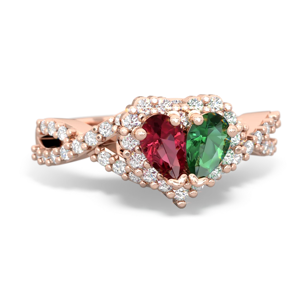 Lab Ruby Diamond Twist 'One Heart' 14K Rose Gold ring R2640HRT