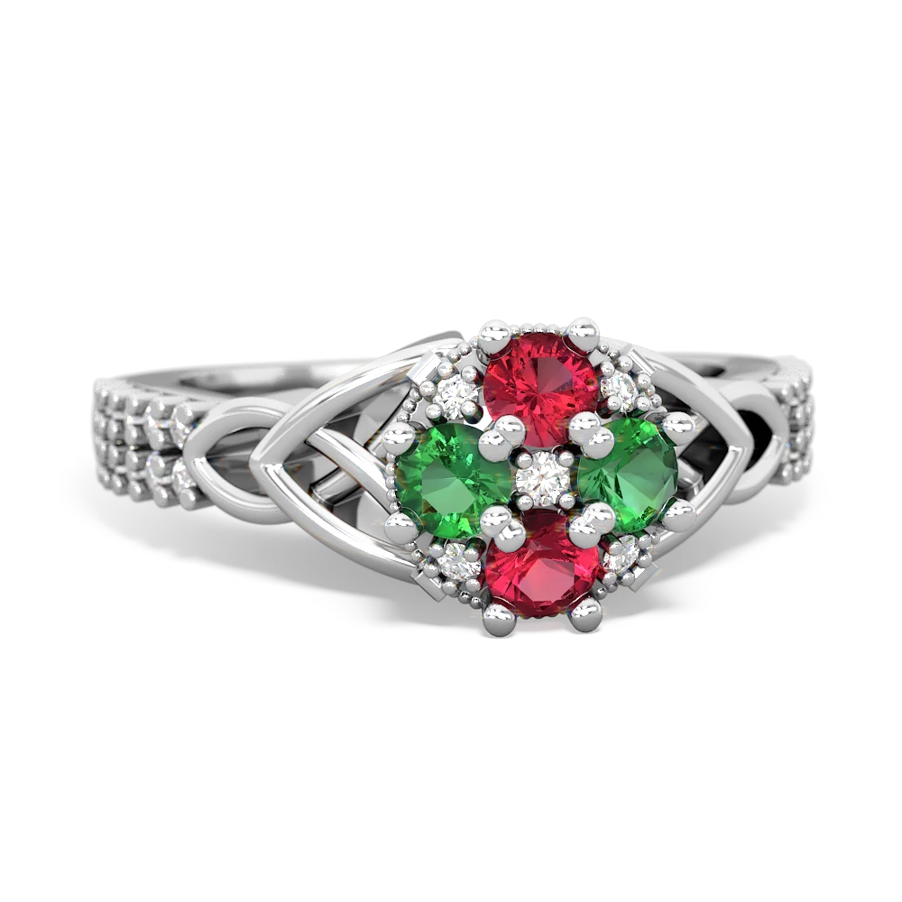 Lab Ruby Celtic Knot Cluster Engagement 14K White Gold ring R26443RD