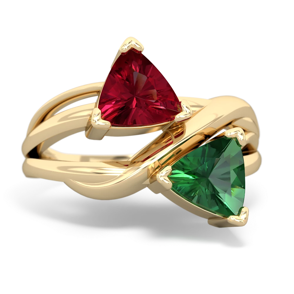 Lab Ruby Split Band Swirl 14K Yellow Gold ring R2341