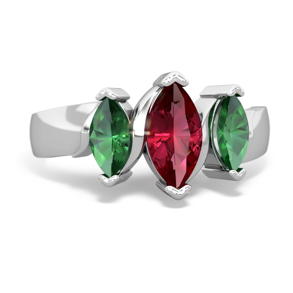Lab Ruby Three Peeks 14K White Gold ring R2433