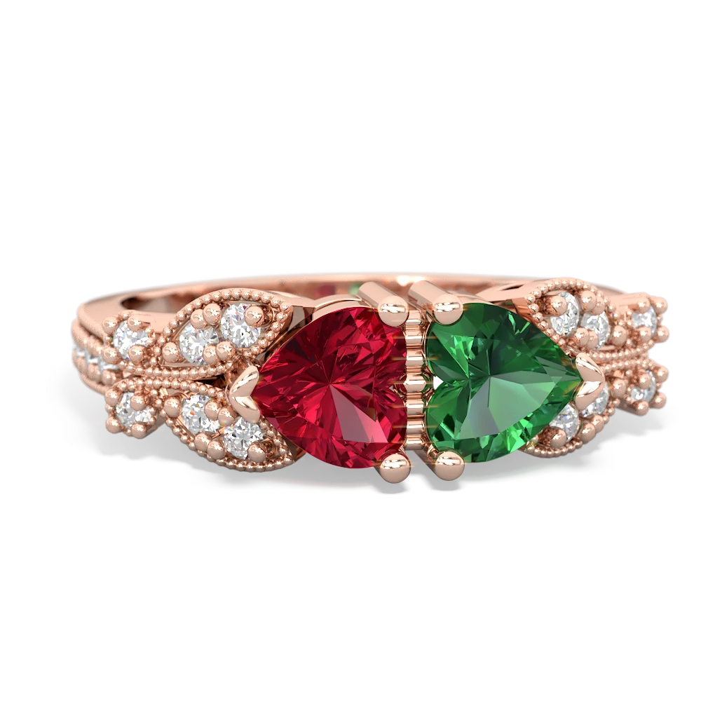 Lab Ruby Diamond Butterflies 14K Rose Gold ring R5601