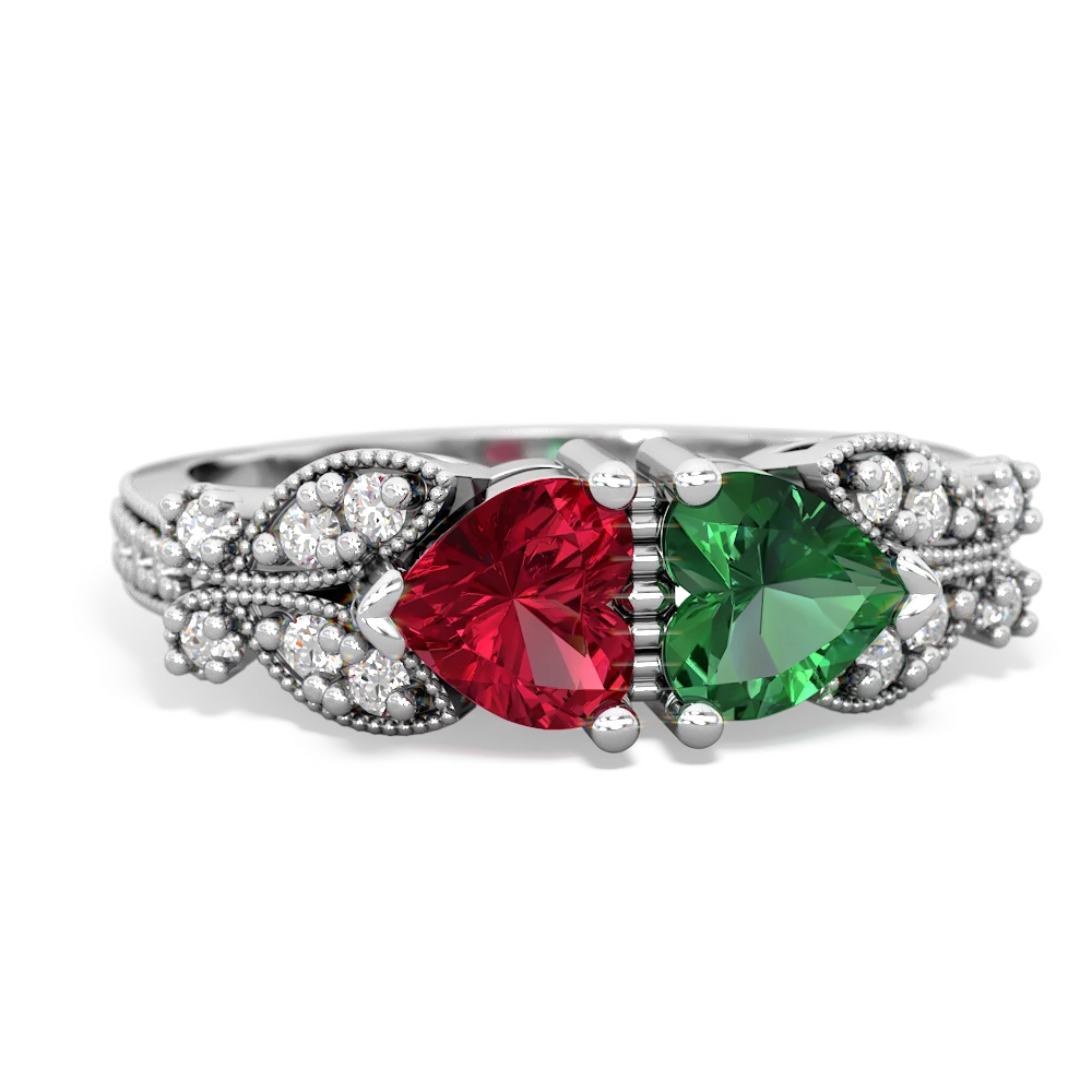 Lab Ruby Diamond Butterflies 14K White Gold ring R5601