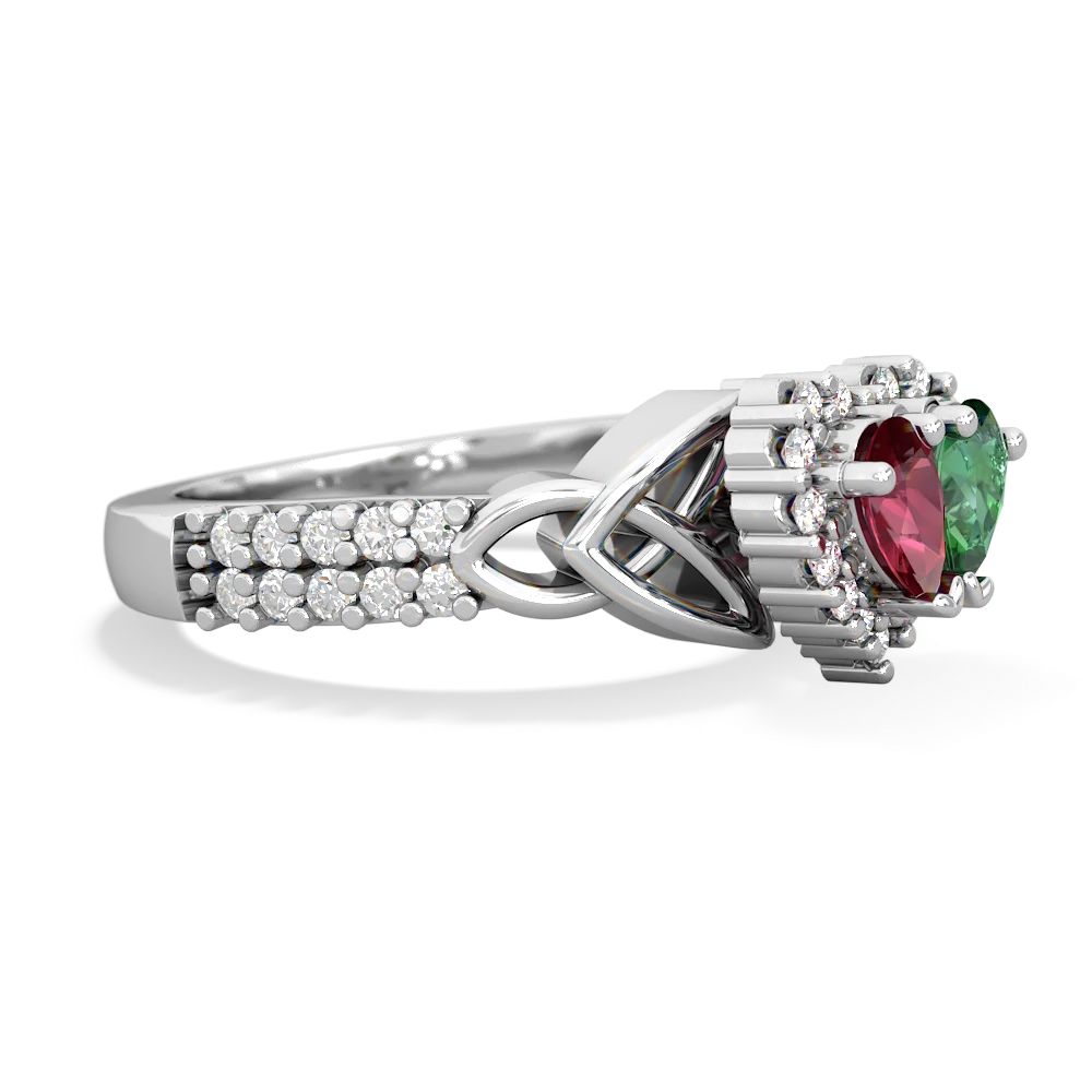 Lab Ruby Celtic Knot Two Hearts As One 14K White Gold ring R2644HRT