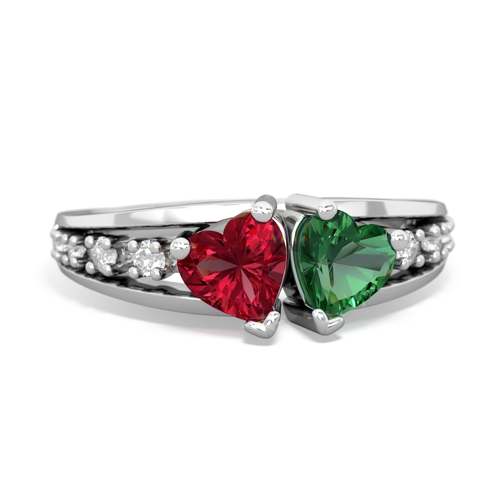 Lab Ruby Heart To Heart 14K White Gold ring R3342