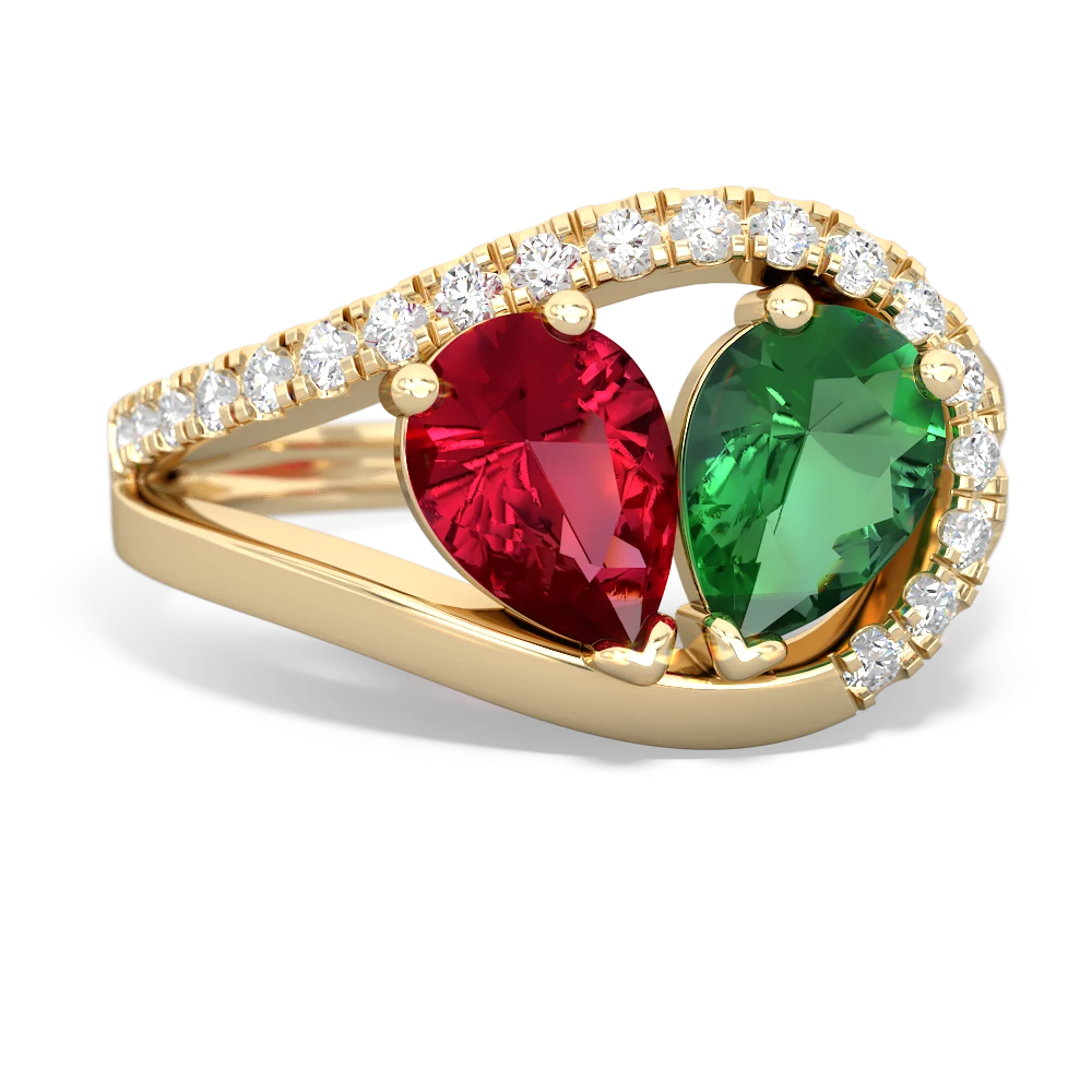 Lab Ruby Nestled Heart Keepsake 14K Yellow Gold ring R5650