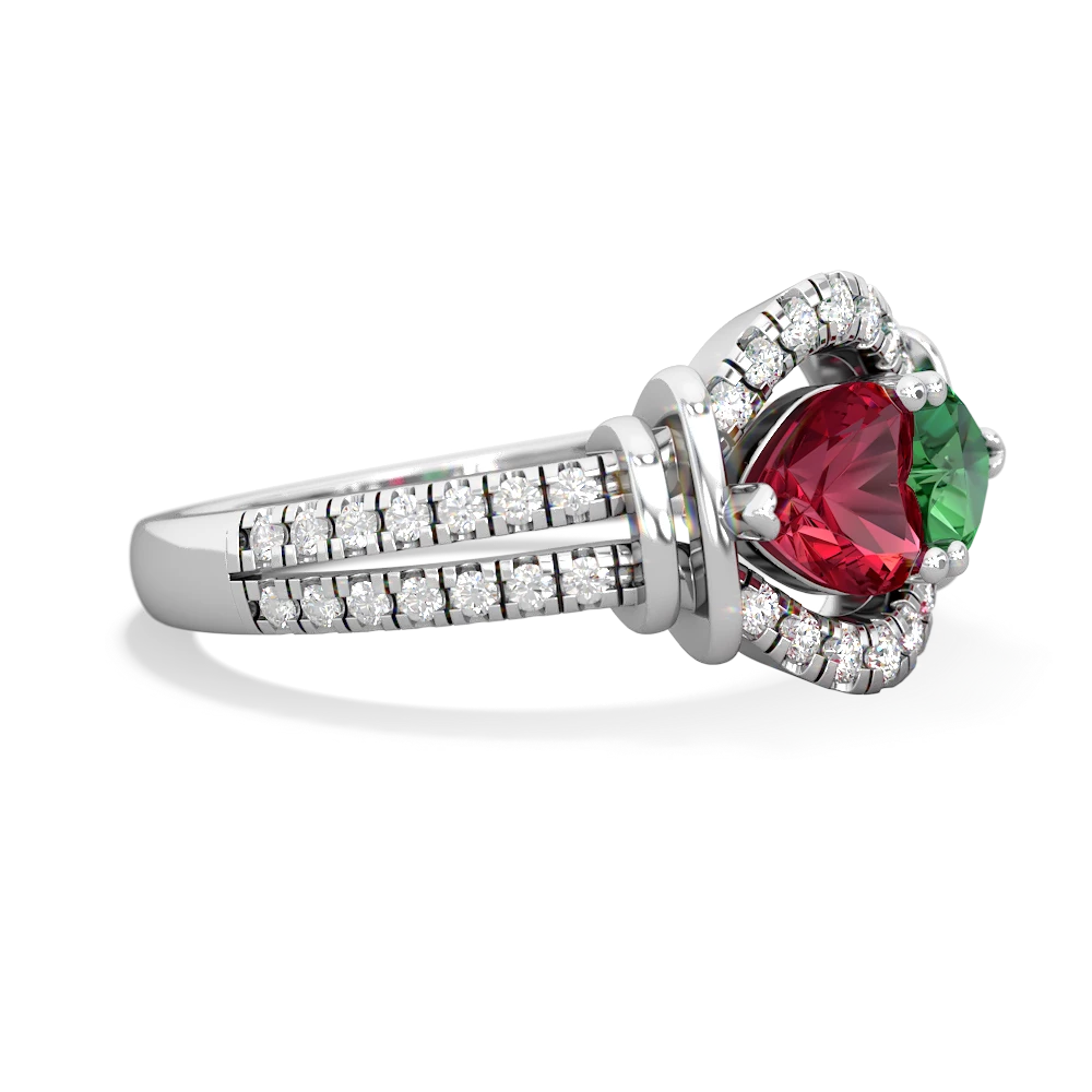 Lab Ruby Art-Deco Keepsake 14K White Gold ring R5630