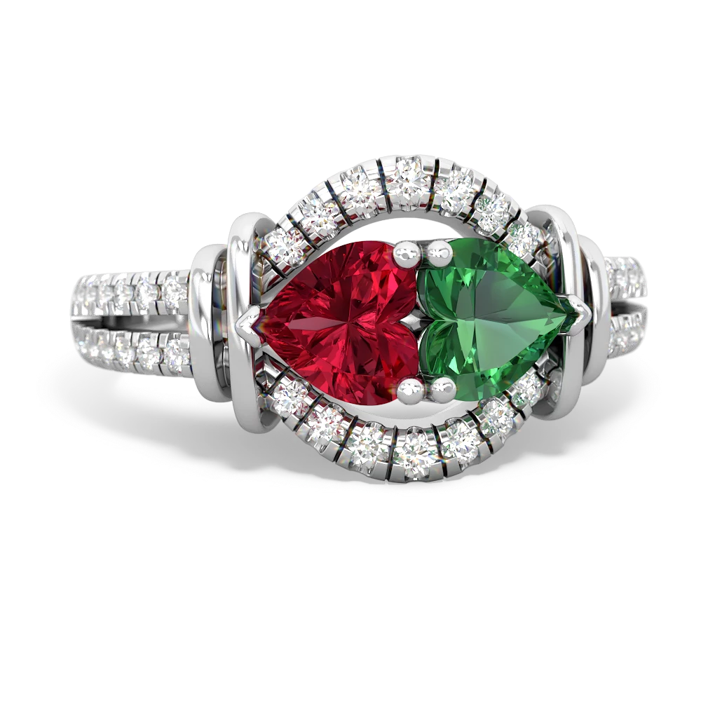 Lab Ruby Art-Deco Keepsake 14K White Gold ring R5630