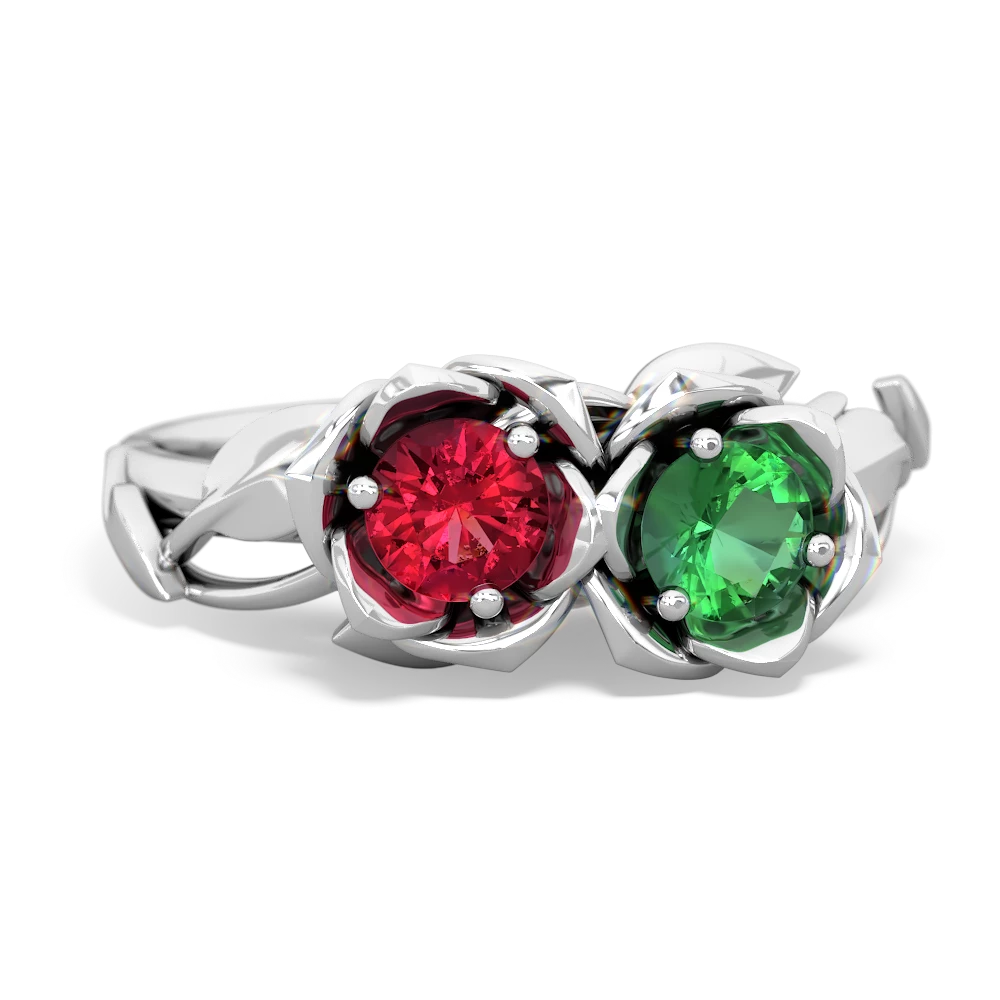 Lab Ruby Rose Garden 14K White Gold ring R5510