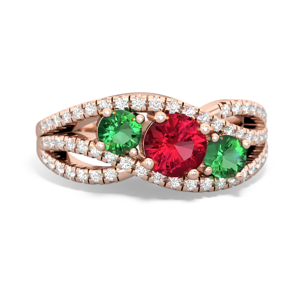 Lab Ruby Three Stone Aurora 14K Rose Gold ring R3080