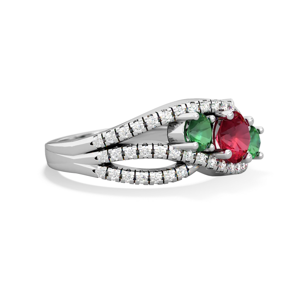 Lab Ruby Three Stone Aurora 14K White Gold ring R3080