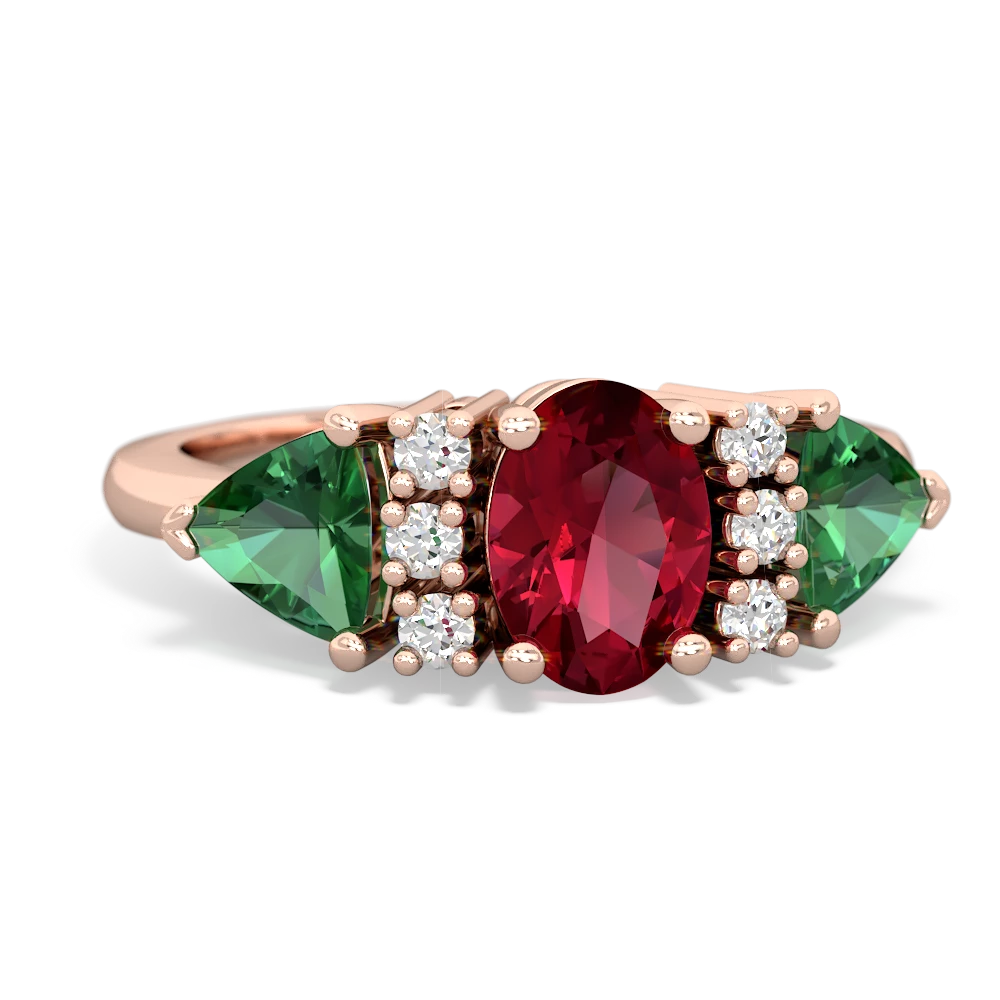 Lab Ruby Antique Style Three Stone 14K Rose Gold ring R2186