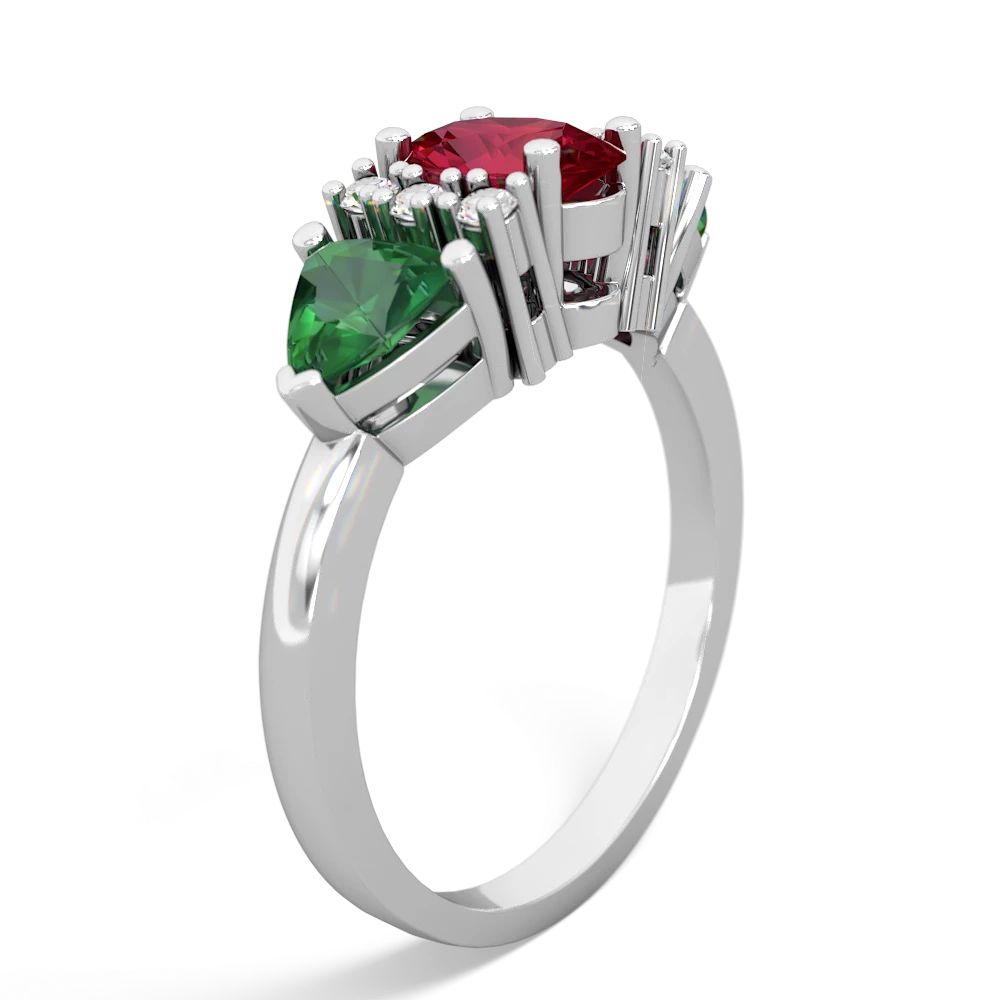 Lab Ruby Antique Style Three Stone 14K White Gold ring R2186