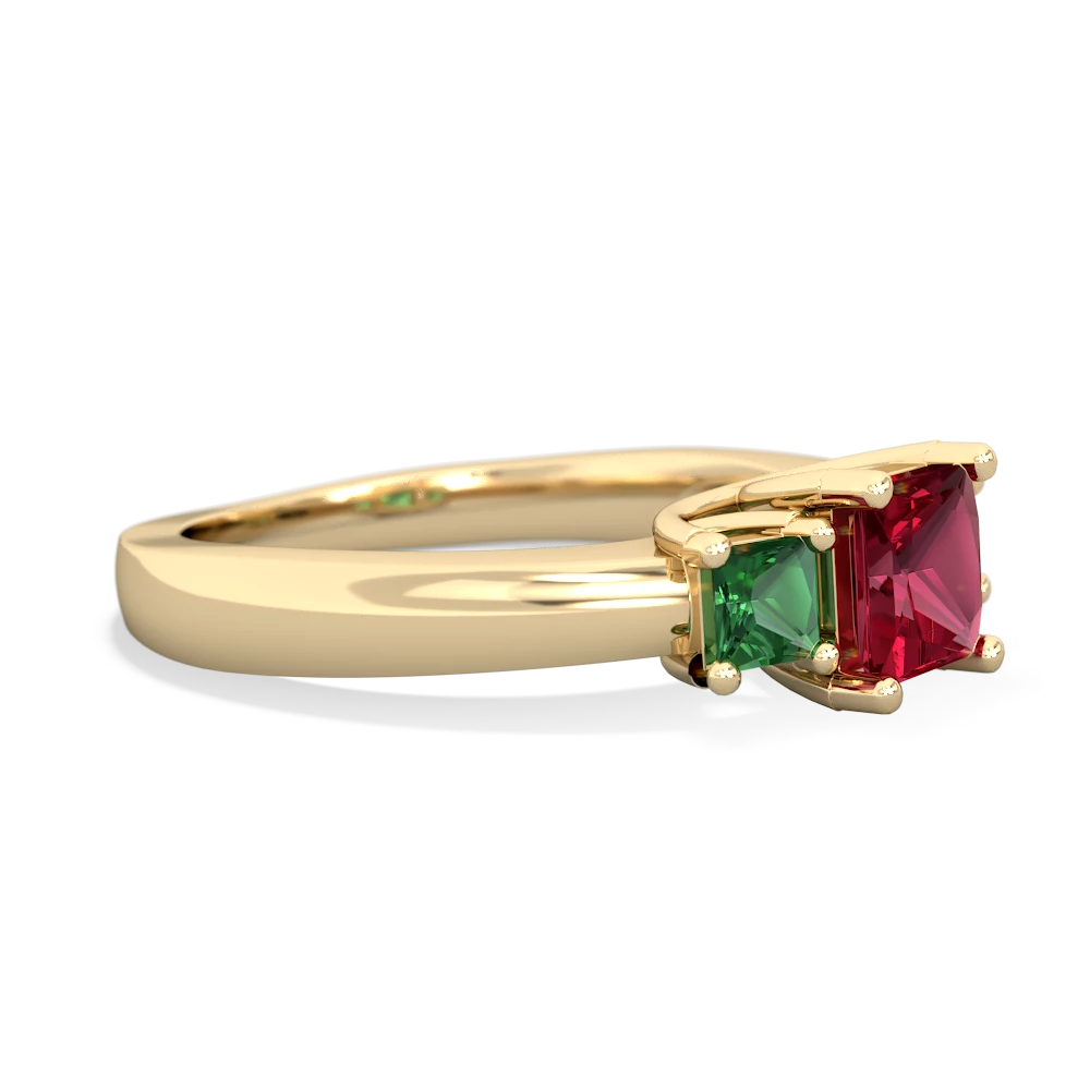 Lab Ruby Three Stone Trellis 14K Yellow Gold ring R4015