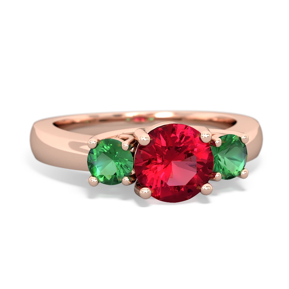 Lab Ruby Three Stone Round Trellis 14K Rose Gold ring R4018