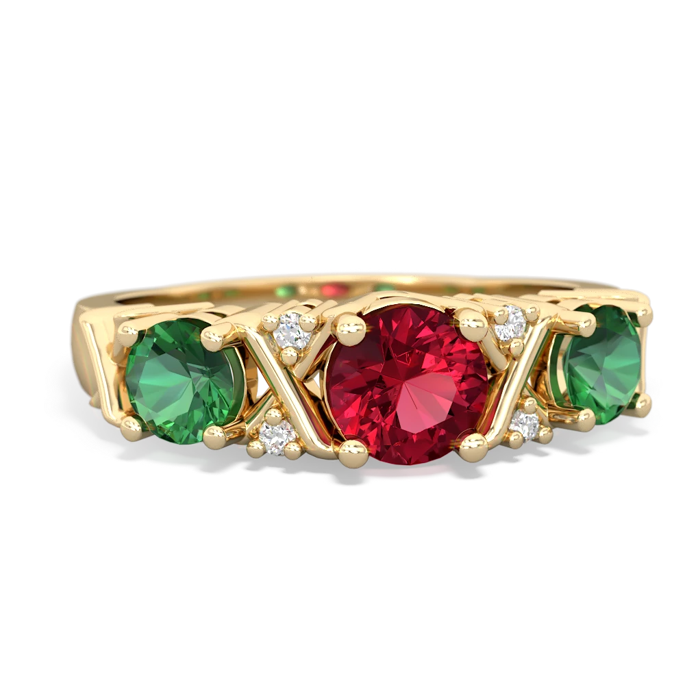 Lab Ruby Hugs And Kisses 14K Yellow Gold ring R5016