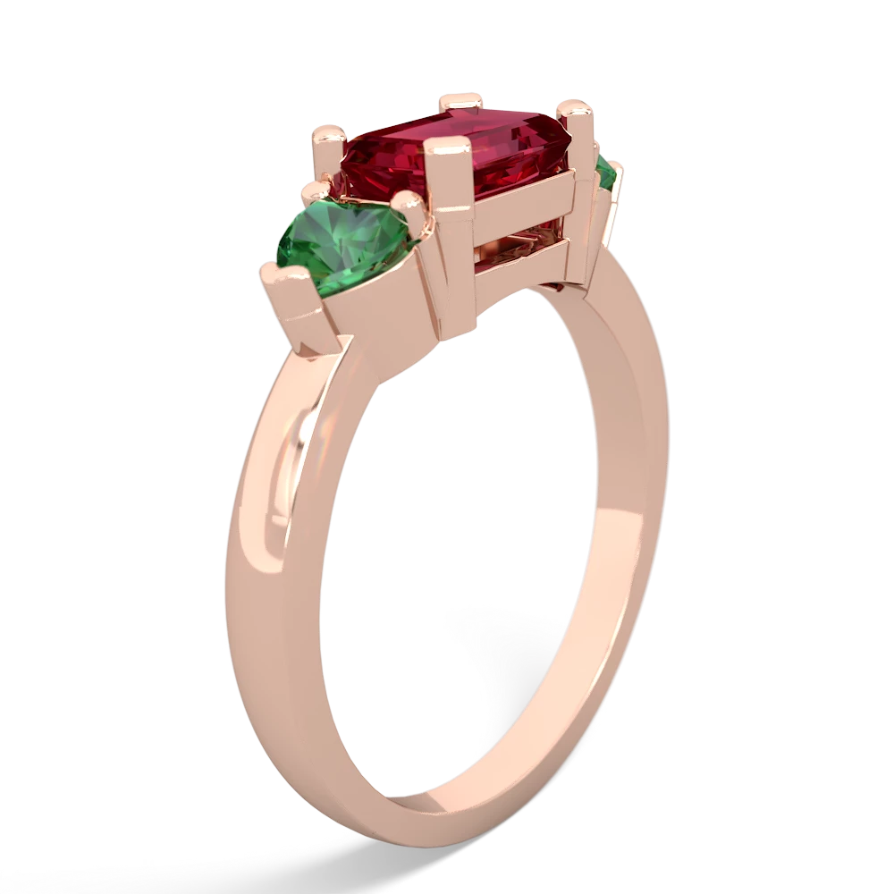 Lab Ruby Three Stone 14K Rose Gold ring R5235