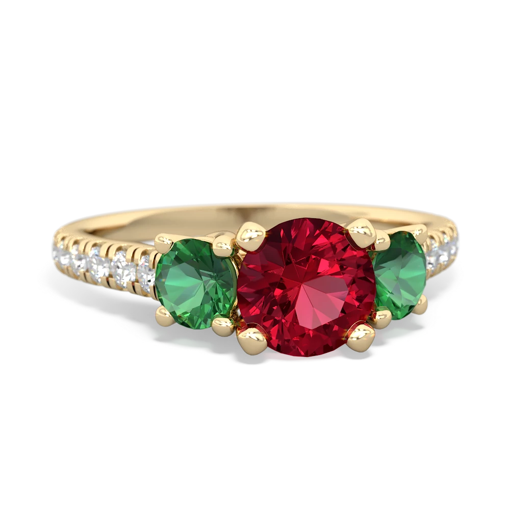 Lab Ruby Pave Trellis 14K Yellow Gold ring R5500