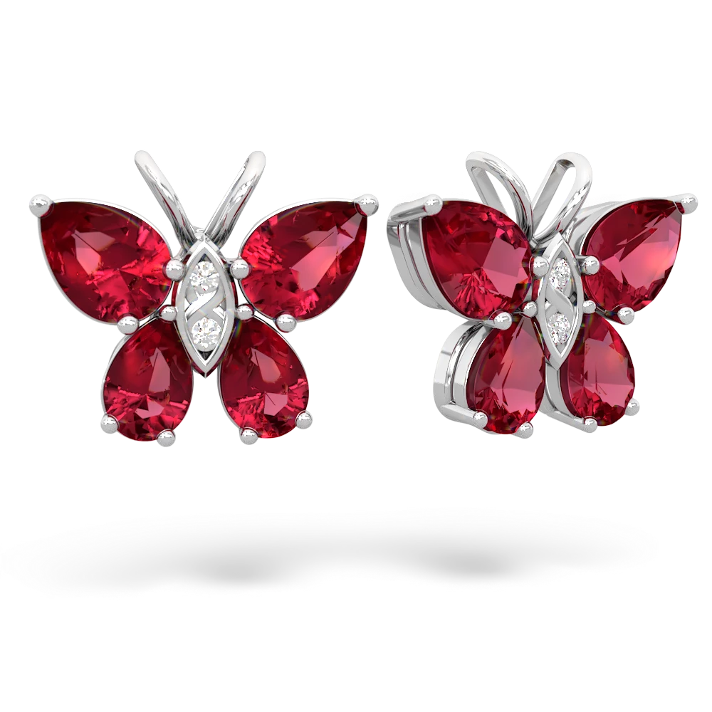 Lab Ruby Butterfly 14K White Gold earrings E2215