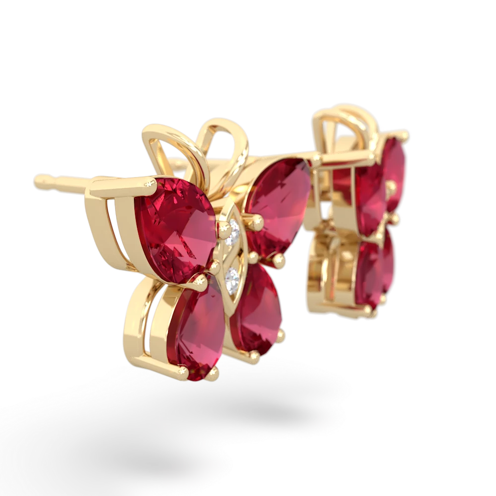 Lab Ruby Butterfly 14K Yellow Gold earrings E2215