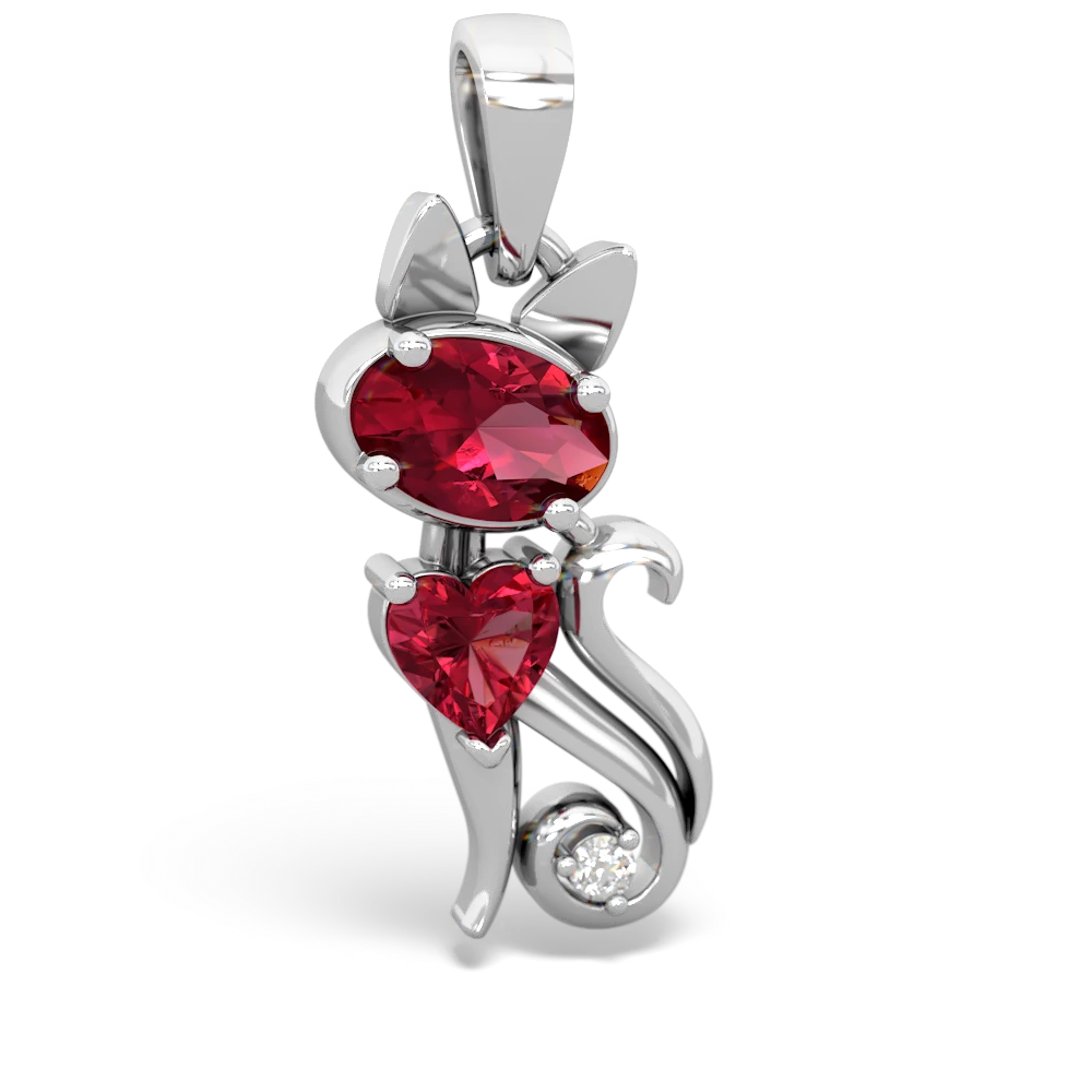 Lab Ruby Kitten 14K White Gold pendant P5780