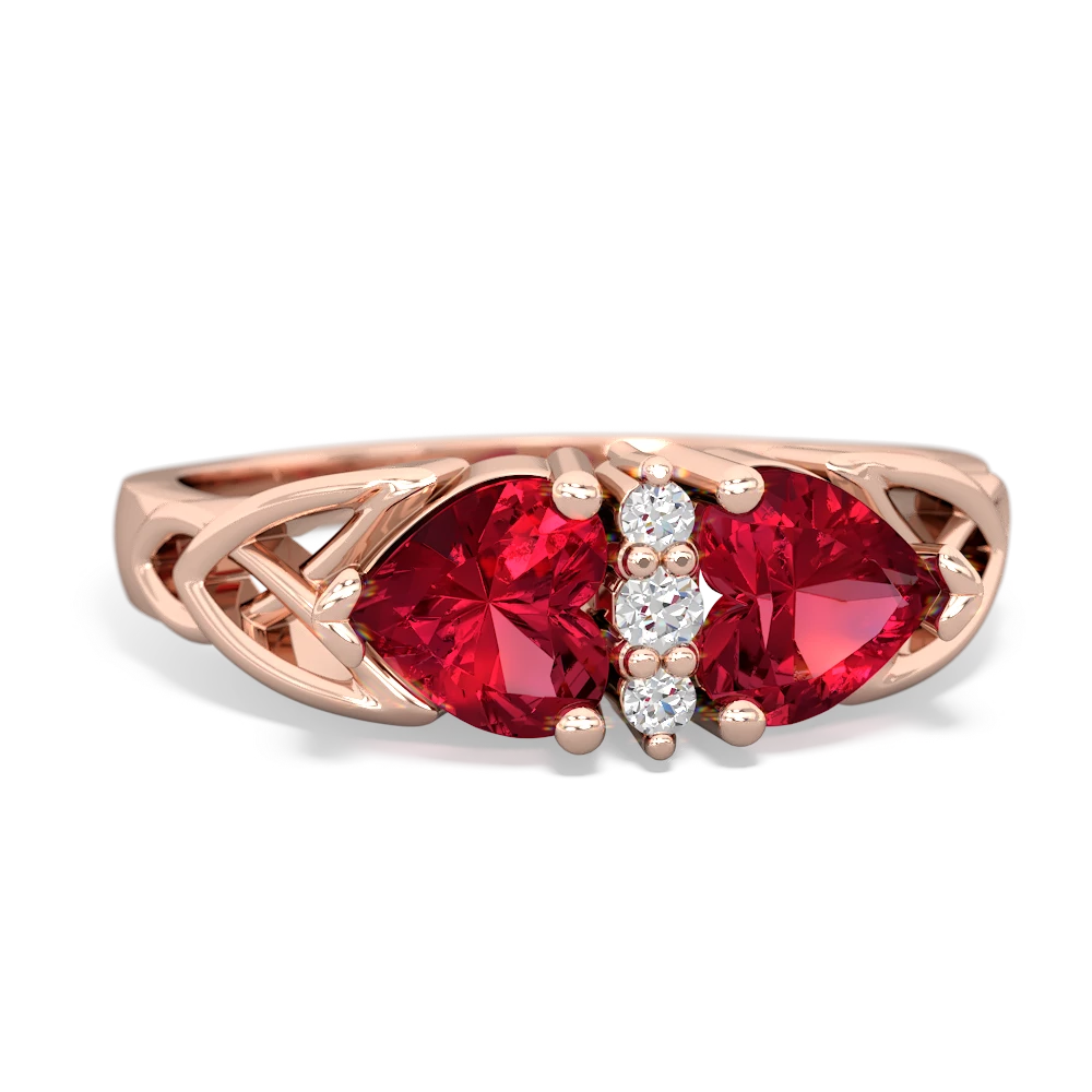 Lab Ruby Celtic Knot Double Heart 14K Rose Gold ring R5040