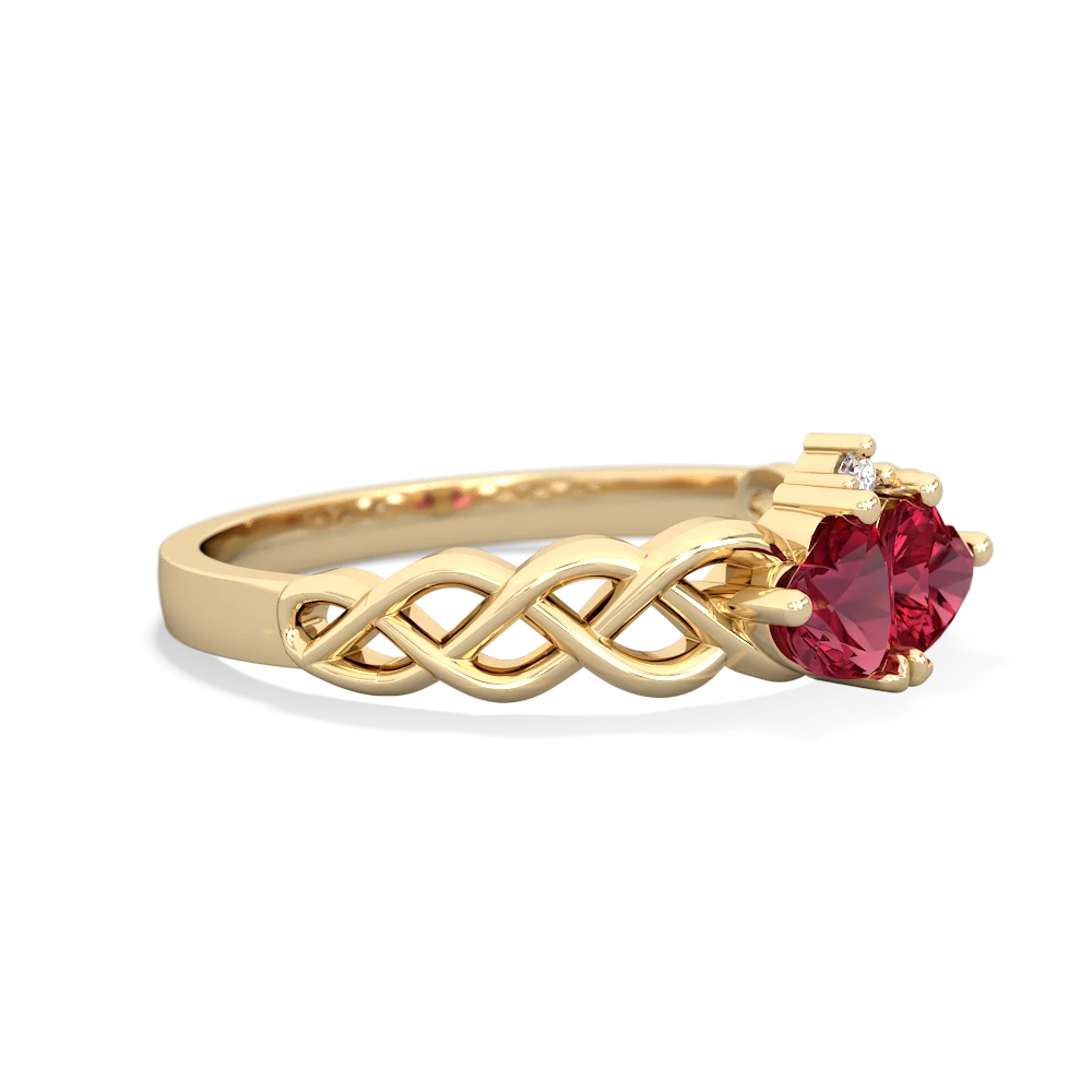 Lab Ruby Heart To Heart Braid 14K Yellow Gold ring R5870