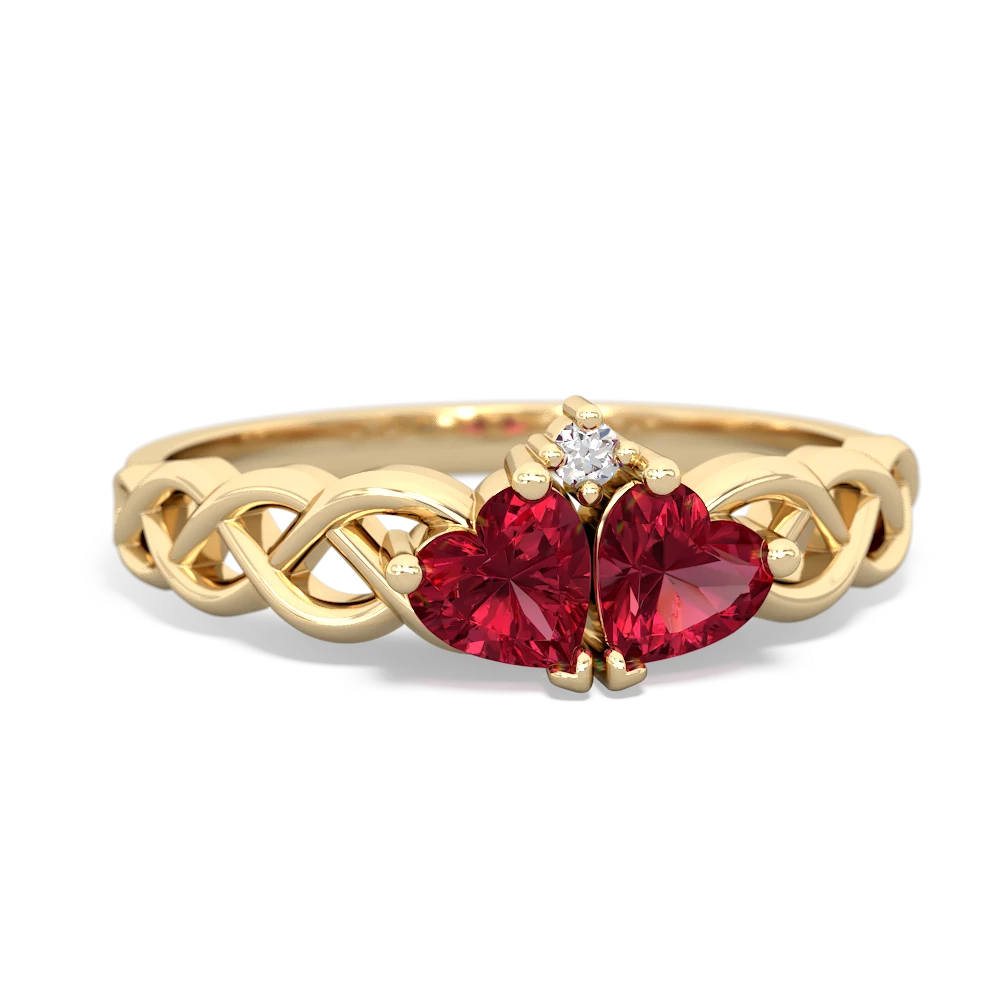 Lab Ruby Heart To Heart Braid 14K Yellow Gold ring R5870