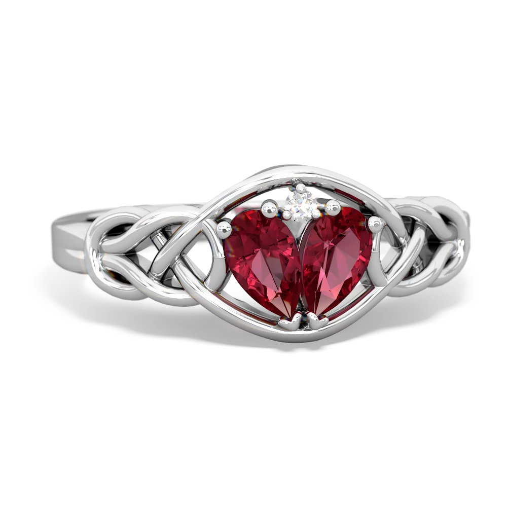 Lab Ruby Celtic Love Knot 14K White Gold ring R5420